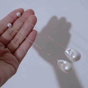 Baroque Pearl Double Beads S925 Sterling Silver Needle Earline Earrings - Image 3