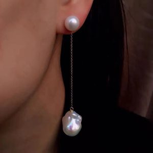 Baroque Pearl Double Beads S925 Sterling Silver Needle Earline Earrings - Image 2