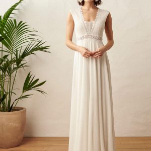 Boho Wedding Dress Chiffon Cut Out Backless Sleeveless V-Neck Bridal Dress - Image 2
