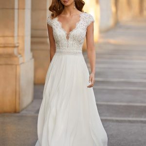 Boho Wedding Dress Chiffon Lace Sweep Sleeveless V-Neck
