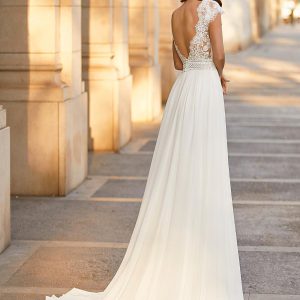 Boho Wedding Dress Chiffon Lace Sweep Sleeveless V-Neck - Image 3