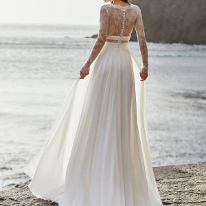 Boho Wedding Dress Sweep Long Sleeves V-Neck Bridal Dress - Image 3