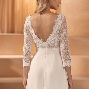 Bridal Jumpsuit Lace Floor-Length Jumpsuit V-Neck Natural Waist - Image 4