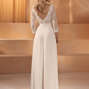 Bridal Jumpsuit Lace Floor-Length Jumpsuit V-Neck Natural Waist - Image 2