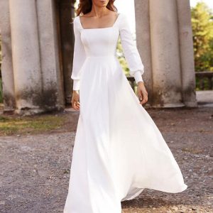 Causal Wedding Dress Square Neckline A-Line Floor Length Bridal Gowns - Image 3