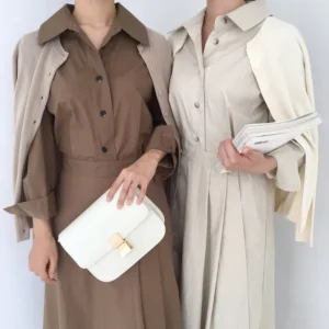 Chic Midi Shirt Dress Button Turndown Neck Slim Belt A-line Casual Dress Elegant Clothes - Image 2
