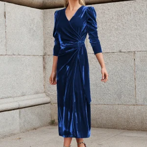 Dignified Velvet Dress French Design Elegant and Simple Long Sleeve Evening Dresses - Image 12
