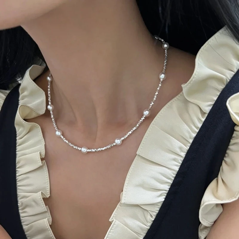 Explosive Sparkling Sky Star Pearl Necklace Sterling Natural Freshwater AKOYA Collar Chain