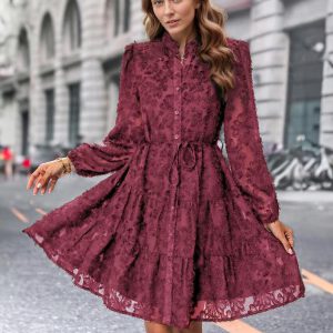 Floral Embroidery Dress Buttons Belted Casual Short Dresses - Image 6