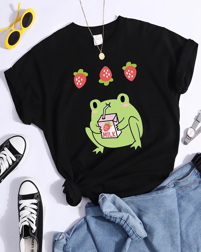 Frog Who Loves Drinking T-shirts Soft Cool Tee Street Hip Hop Crop T-Shirt