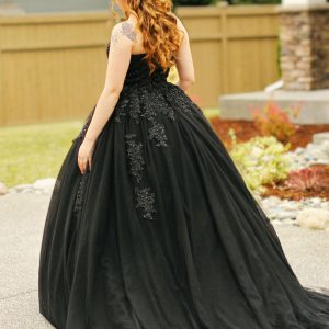 Gothic Black Wedding Dresses A-Line Backless Lace-Up With Train Bridal Dress - Image 2