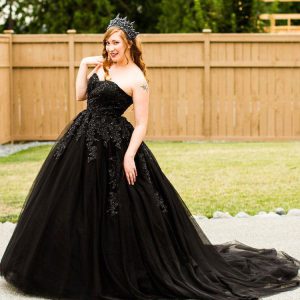 Gothic Black Wedding Dresses A-Line Backless Lace-Up With Train Bridal Dress - Image 5
