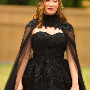 Gothic Black Wedding Dresses A-Line Backless Lace-Up With Train Bridal Dress - Image 6