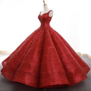 Luxury Princess Wedding Dress Sleeveless Lace Up Sparkle Bridal Gown - Image 4