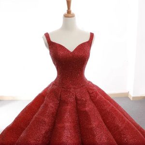 Luxury Princess Wedding Dress Sleeveless Lace Up Sparkle Bridal Gown - Image 2