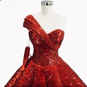 Luxury Sequins Wedding Dress One Shoulder High-end Vintage Bridal Gown - Image 4
