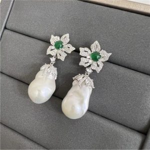 Natural Fresh Water Baroque Inlaid Diamond Irregular Shaped Pearl Earrings Luxury - Image 2