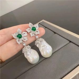 Natural Fresh Water Baroque Inlaid Diamond Irregular Shaped Pearl Earrings Luxury - Image 3