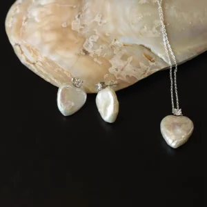 Natural Freshwater Baroque Love Shaped Pearl Pendant Necklace Sterling Silver Princess Zircon Style Collar Chain - Image 3