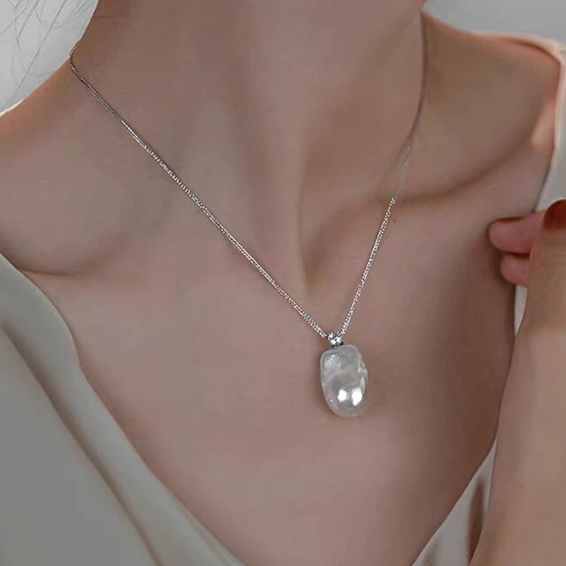 Natural Freshwater Irregular Baroque Pearl Necklace Princess Zircon Collar Chain