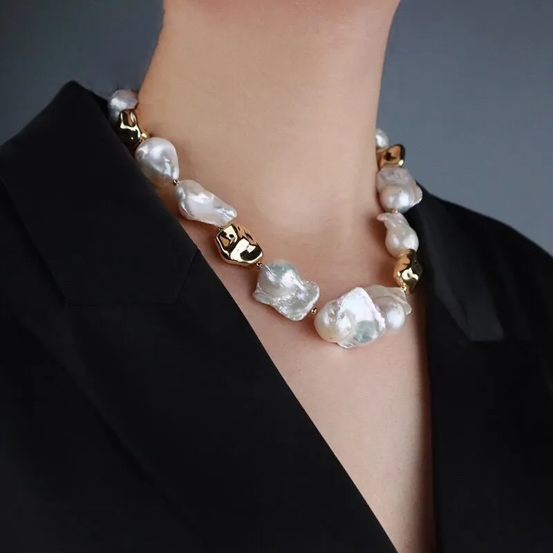 Natural Shaped Irregular Freshwater Baroque Pearl Necklace Filled Light Luxury