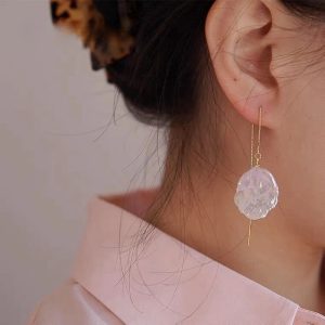 Natural Strong Baroque Shaped Petal Pearl Long Earline Super Fairy Fresh INS Style Earrings - Image 2