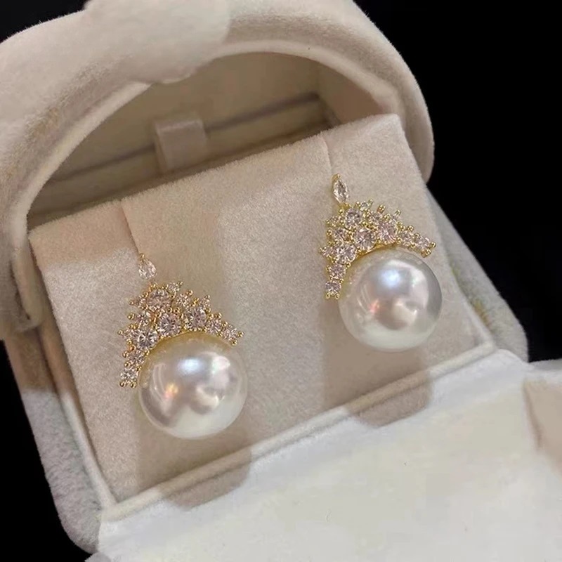 Pearl Earrings Ice Queen Zircon Aurora Edison Silver Fashion
