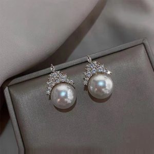 Pearl Earrings Ice Queen Zircon Aurora Edison Silver Fashion - Image 4