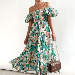 Print Midi Dresses Floral Print Layered Pleated Backless Bohemian - Image 6