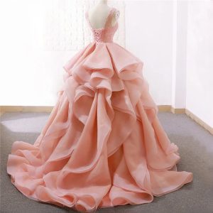 Sleeveless Vintage Wedding Dresses Beading Rushed Lace Up Bridal Wedding Gowns - Image 2