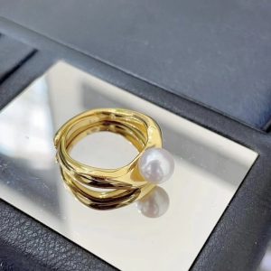 Super Heavy Gold Ring Sterling Silver with Natural Freshwater AKOYA Pearl Round Strong Light Adjustable Ring - Image 4