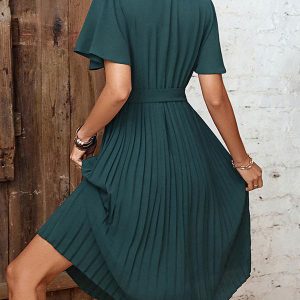 V-Neck Short Sleeves Midi Dress - Image 2