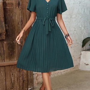 V-Neck Short Sleeves Midi Dress - Image 3