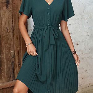 V-Neck Short Sleeves Midi Dress - Image 4