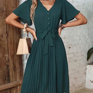 V-Neck Short Sleeves Midi Dress - Image 5
