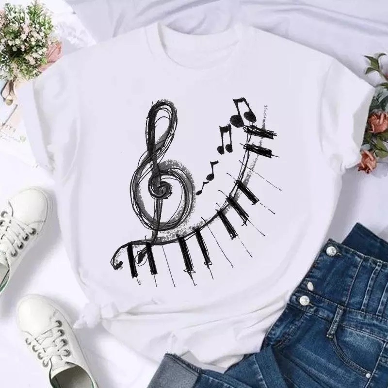 Watercolor Music Love Trend Print Casual Graphic Tee T-Shirt