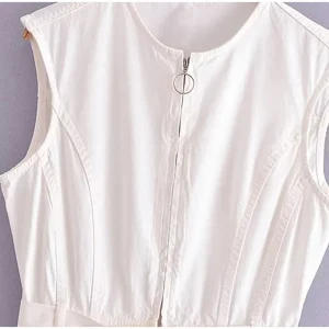 White O-neck with Belt Dresses Fashion Zipper Lady Vestidos Elegant Dissymmetry Dress - Image 6