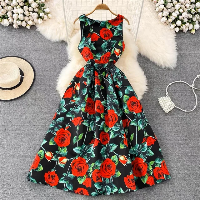All-Season Synthetic Fiber Floral Midi Dress for the Modern Woman