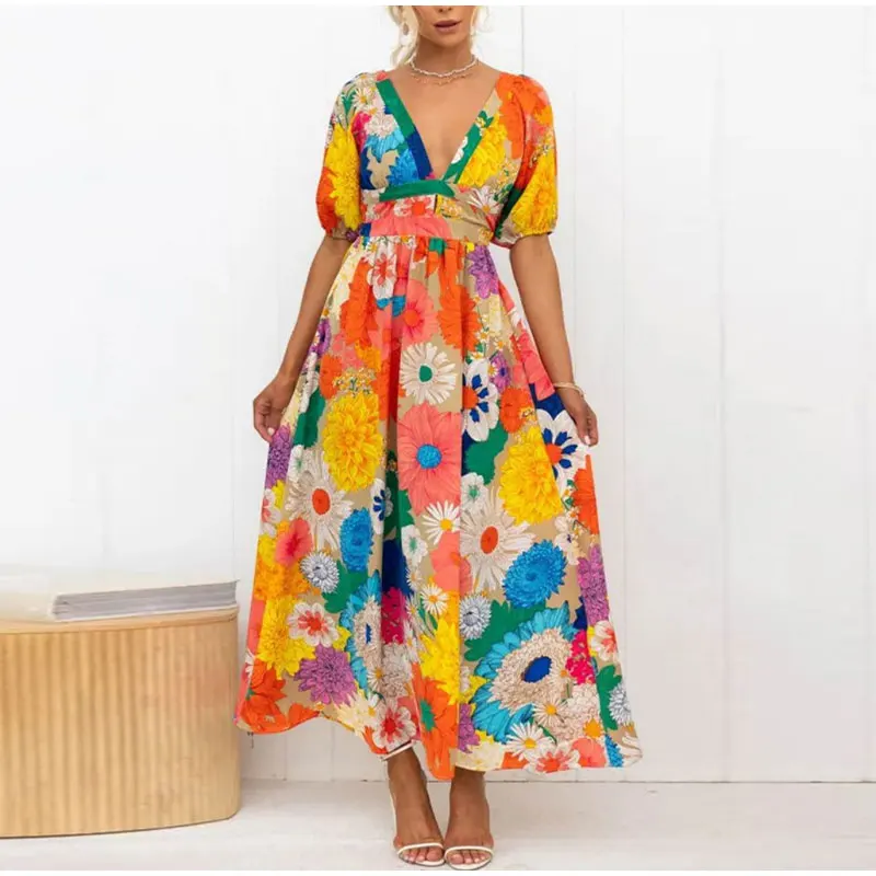 Blossom Beauty Long Dress Flowy Backless Design for Fashion-Forward
