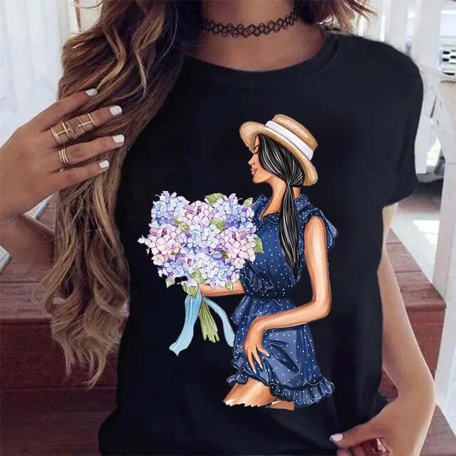 Blossoming Charm – Ladies' Casual flower O-Neck T-Shirt