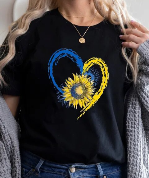 Chic Blue and Yellow Sunflower Print T-Shirt for Women - Short Sleeve Elegance