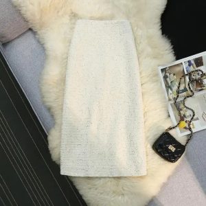 Dazzling Vintage Sequin Skirt  Mid-Calf Length with Natural Waistline for All Occasions