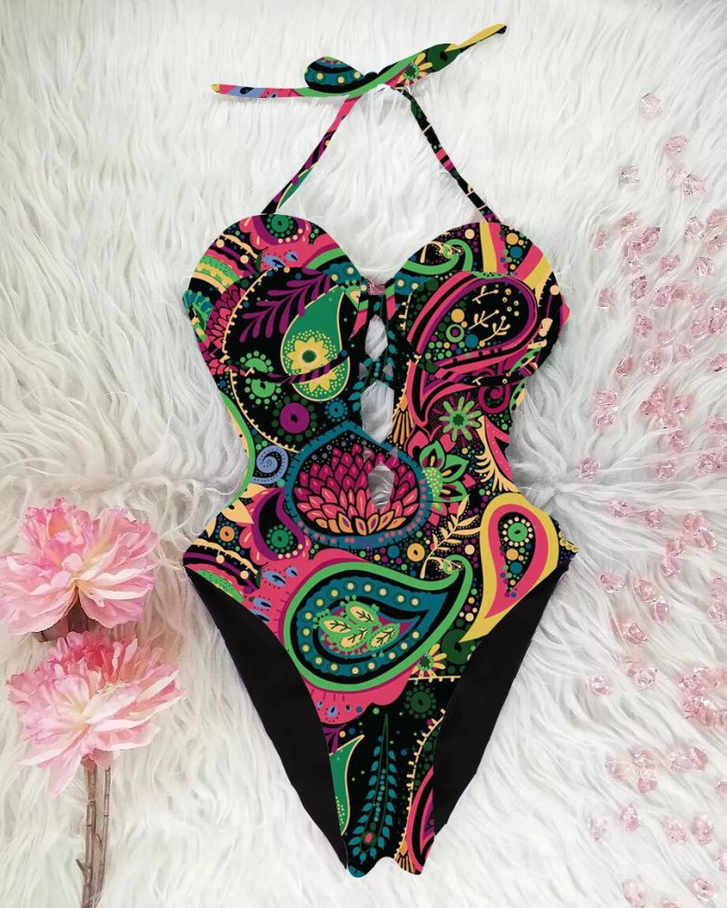 Designer Patchwork One Piece Bathing Suit for Ultimate Beach Elegance