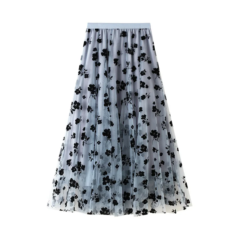 Enchanting Floral Tulle Skirt  Expertly Crafted A-Line with Fine Embroidery