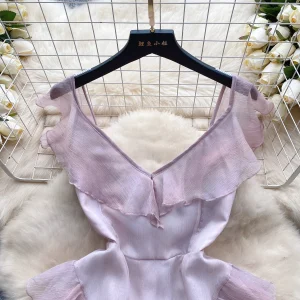 Flying Sleeve Ruffles Patchwork Chic Elegant Mini Dress Women - Image 2