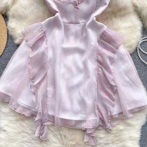 Flying Sleeve Ruffles Patchwork Chic Elegant Mini Dress Women - Image 5
