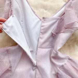 Flying Sleeve Ruffles Patchwork Chic Elegant Mini Dress Women - Image 4
