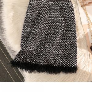 Fur Tassel Sequined Club A-line Retro Party Mini Skirts - Image 4