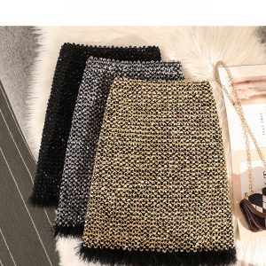 Fur Tassel Sequined Club A-line Retro Party Mini Skirts