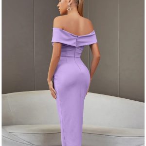 High Fashion Sleeveless Evening Midi Dress Off Shoulder Draped Style - Image 3